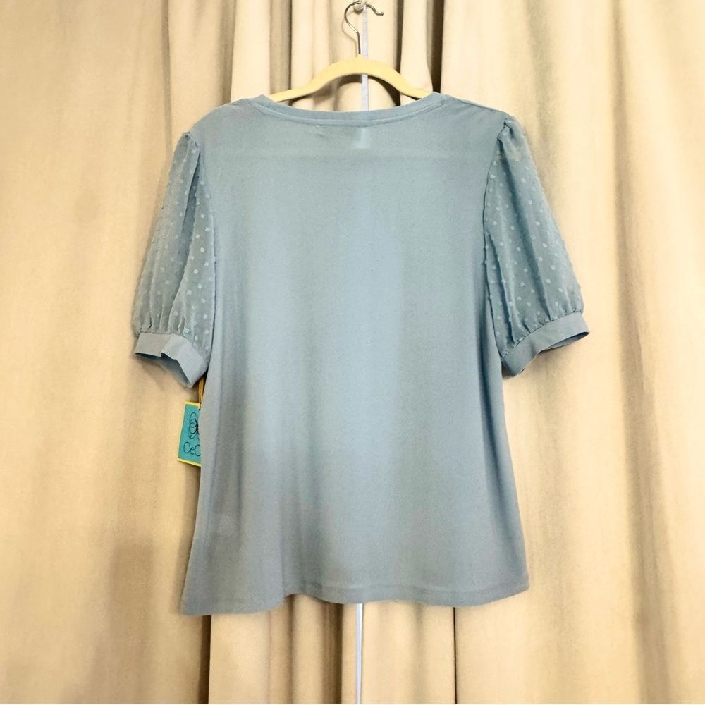 NWT CeCe Light Blue Textured Puff Sleeve Blouse - Picture 6 of 10